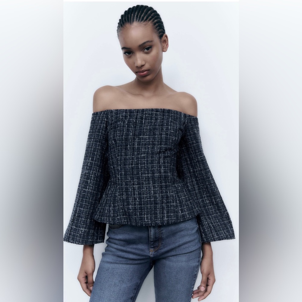 Zara off the shoulder tweed top ⭐️